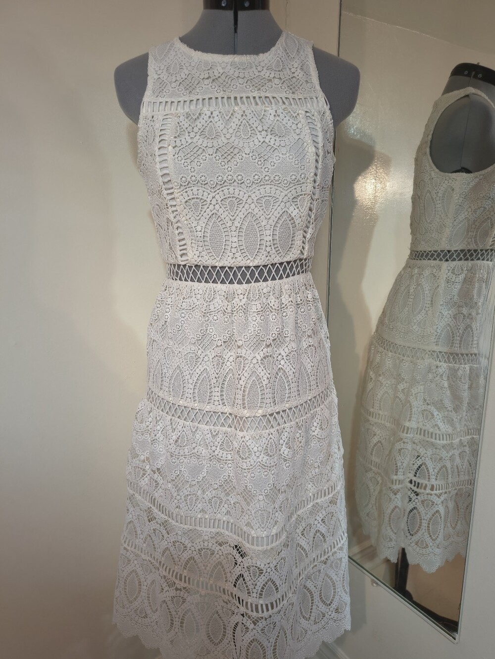 Lace Halter Midi Dress in White